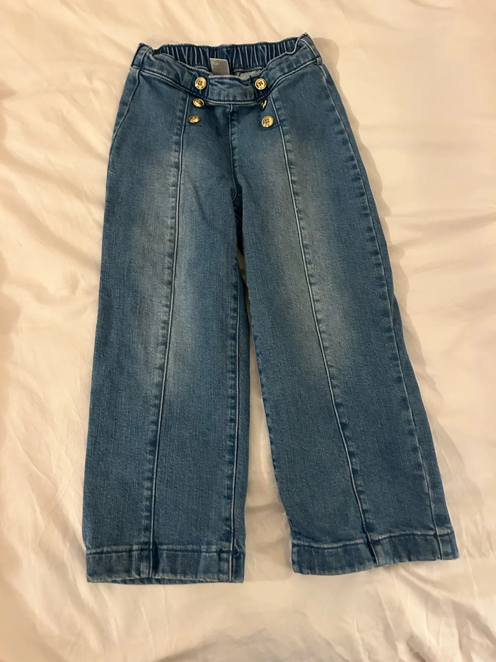 Gymboree Mid Wash Girls Cropped Jeans with Gold Button Detail